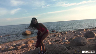 Beautiful teen sucks cock on the beach. POV.mp4