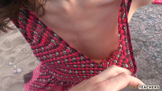 Beautiful teen sucks cock on the beach. POV.mp4