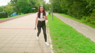 Risky blowjob in the park with cum in the mouth